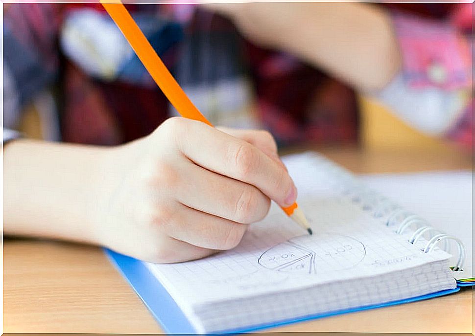 High school boy applying study techniques at home.