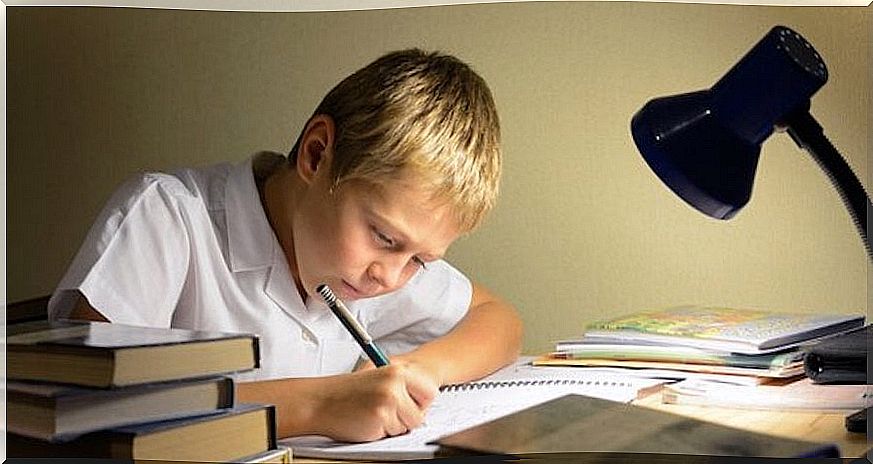 Child studying and learning.