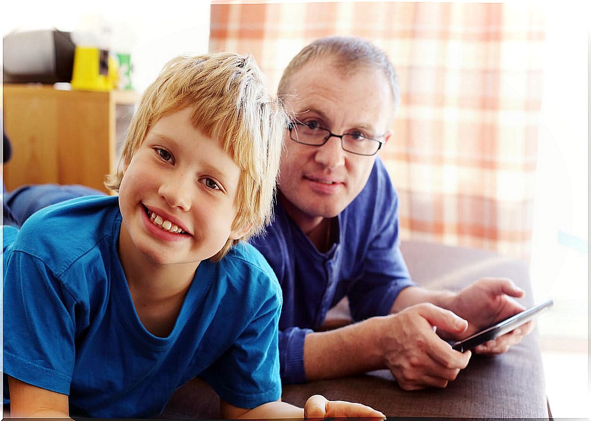 Father and son with autism spectrum disorder.