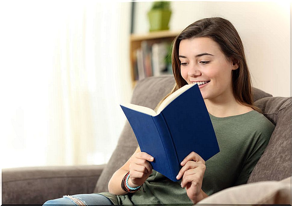 Teenager reading youth books.