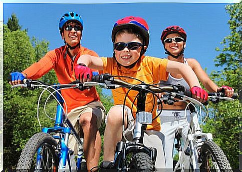 Family riding bikes and spending quality time together.