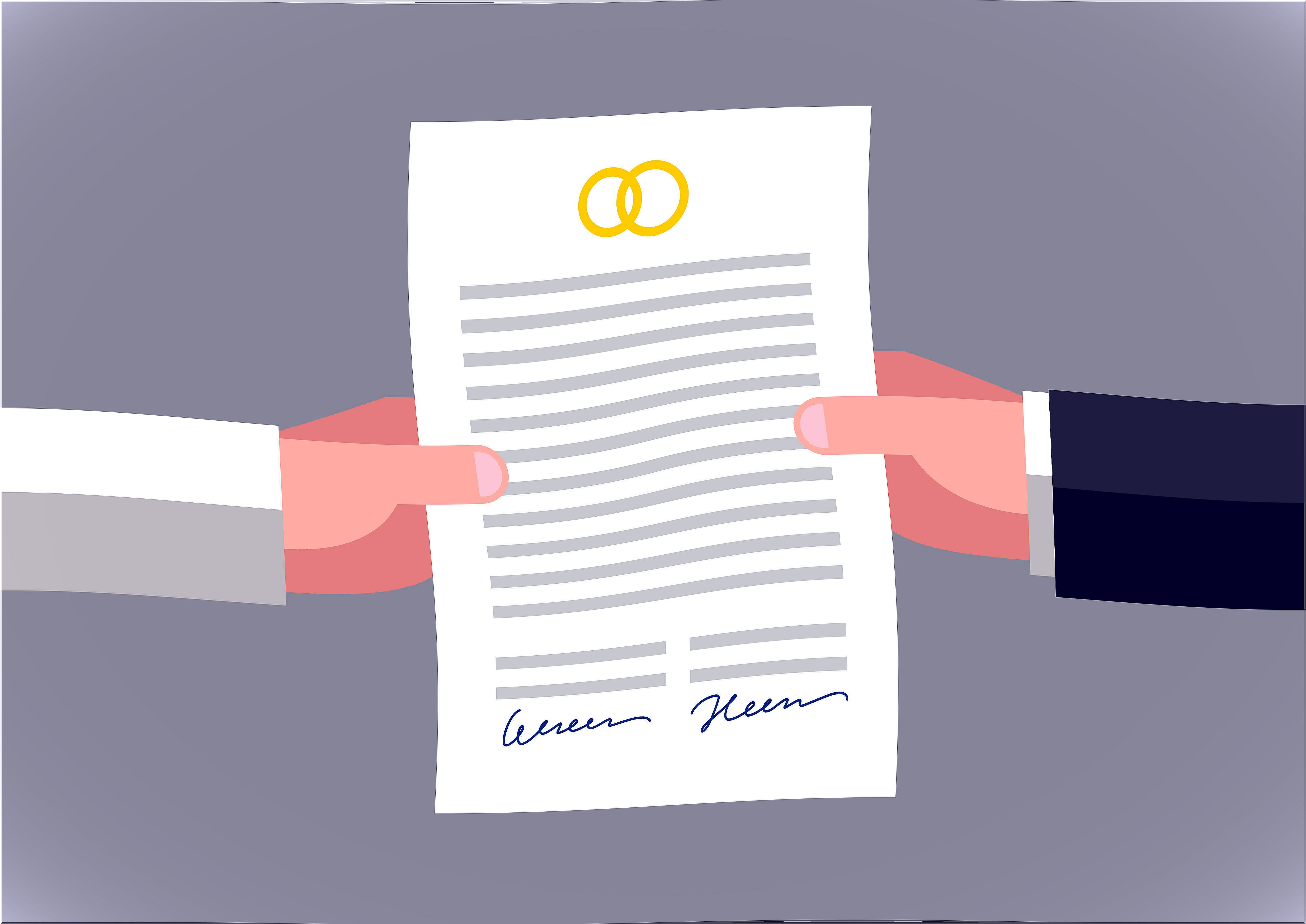 Drawing of a prenuptial agreement.